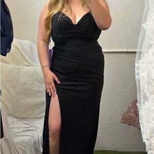 Strapless Black Evening Gown with Side Slit